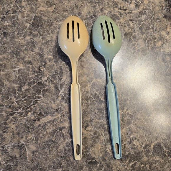2 Vintage ECKO Slotted Serving Spoons Plastic Nylon Kitchen Utensil 11" - Picture 2 of 5